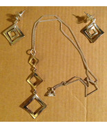 Vintage 1970s Silver Geometric Triple Diamond Shaped Dangles Necklace &amp; ... - £33.49 GBP