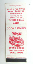 Kim&#39;s Steak House - Salina, Kansas Restaurant 20 Strike Matchbook Cover Chinese - £1.59 GBP