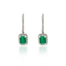 Certified 2.18 Carat Green Emerald and Diamond Earrings 18k Solid White Gold - £1,833.67 GBP