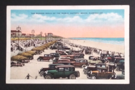 The Wonder Beach Daytona Florida FL Vintage Cars Straw Huts Linen UNP Postcard - £7.85 GBP