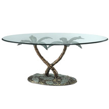 Cast Aluminum Palm Tree Glass Top Coffee Table - £770.97 GBP