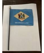 New Delaware State Mini Desk Flag - Black Wood Stick Gold Top 4” X 6” - $11.04 CAD