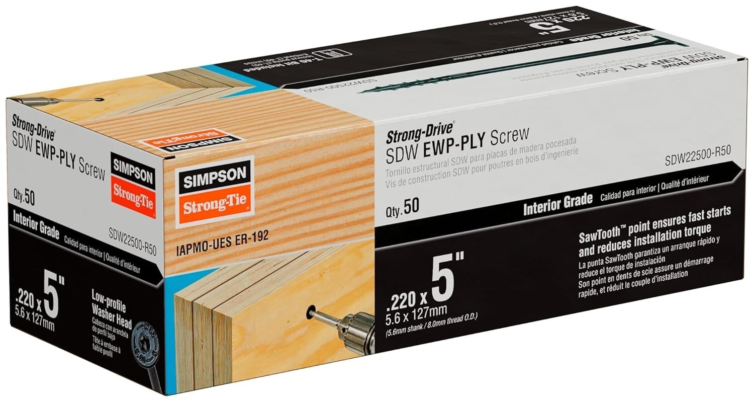 Simpson Strong-Tie SDW22500-R50 Strong-Drive SDW EWP-Ply Screw .220 X 5&#39;... - $44.55
