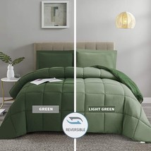 HIG 3pc Green Down Alternative Comforter Set King Size - All Season Reve... - £40.84 GBP