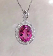 4Ct Oval Cut Simulated Pink Sapphire Double Halo Pendant 14K White Gold Plated - £39.69 GBP