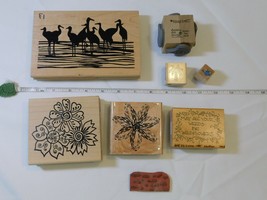 Lot of Misc Wood Mount Stamp Set includes 8 rubber stamps Scrap-booking Flowers - £14.39 GBP