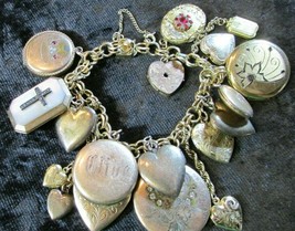 RARE 1800&#39;s Gold Victorian Heart Locket Charm bracelet 18 Lockets 88.7 grams - £629.53 GBP