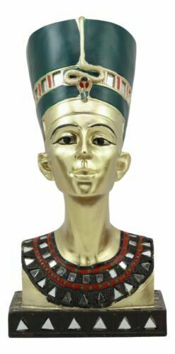 Golden Ancient Egyptian Queen Nefertiti Bust Statue 9.75"Tall Wife Of Pharaoh