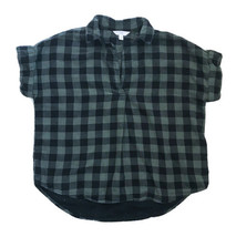 Checkered Green Black Buffalo Plaid High Low Boxy Shirt Size Small 4 - 6 - £3.95 GBP