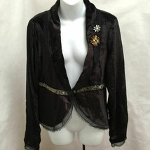 BCBGirls L Jacket Black Velveteen Beaded Organza Trim New - $22.04