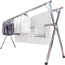 95 Inches Clothes Drying Rack Clothing Folding Indoor Outdoor, Heavy Duty Stainl - £83.92 GBP