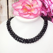 Vintage Jet Black Faceted Stone Bead Necklace Two-Strand 18&quot; Long Choker  - £19.26 GBP