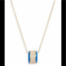 Argento Vivo Pavé Enamel Wheel Pendant Pave Necklace, BLUE/GOLD New Gift Box - £26.16 GBP