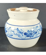 STONEWARE SUGAR BOWL Cream Blue Floral Folk Art With Lid 4 in High - $229.05 MXN