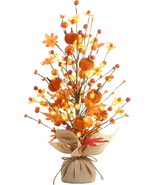 Fall Decor, 18 Inch Artificial Red Berry Maple Leaf Pumpkin Tree Tableto... - $530.11 MXN