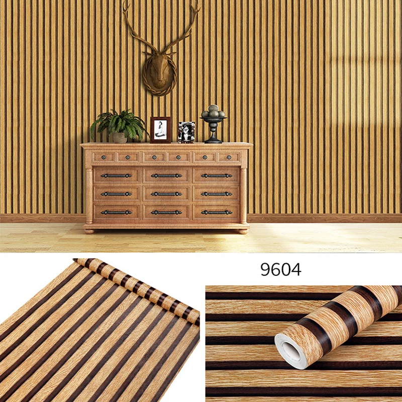 3D Wood Stripes Waterproof Wall Sticker Continuous Retro Wallpaper Self Adhesive - £60.11 GBP