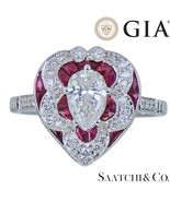 18k (750) White Gold - Pear Shape Ring: Natural Diamond and Ruby - $5,870.70