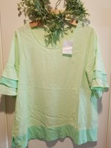 Soft Surroundings Womens Lime Green Top Blouse Ruffle Short Sleeve Tencel Medium - £20.08 GBP