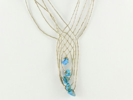 Liquid Silver and Turquoise Mesh NECKLACE - Sterling Silver 16 inches plus 3&quot; - £35.97 GBP