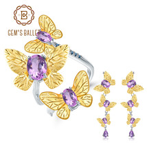 925 Silver Ring Earrings Jewelry Sets 6.89Ct Natural Amethyst Handmade Cute Butt - £113.36 GBP