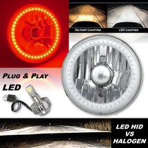 1x 5-3/4&quot; Red SMD LED Halo Angel Eye Crystal Clear Headlight w/ 6k LED Bulb EACH - £75.01 GBP