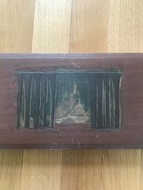 Vintage Carved Thin Wood Wooden Rectangle with Arts &amp; Crafts Trees Forest Scene  - £29.65 GBP