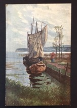 Antique Postcard Boats at Dock Coastline Early 1900s Nautical Artwork Portrait - £6.49 GBP