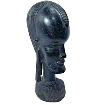 African Carved Tribal Head Statue Heavy Dark Wood Male Bust 6 tall Vintage - £21.85 GBP