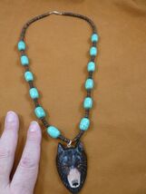 j-wolf-13 hand painted black Wolf head water buffalo material pendant Ne... - $43.44