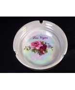 Las Vegas souvenir round ceramic ashtray pearly finish with pink &amp; red r... - £6.03 GBP