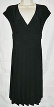Jones New York Dress Faux Wrap Stretch Black Pleated Cap Sleeve size 8 - $22.41