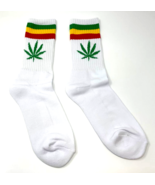 MARIJUANA WEED LEAF RASTA 420 CANNABIS WHITE STRIPED MENS CREW SOCKS TUB... - $179.89 MXN