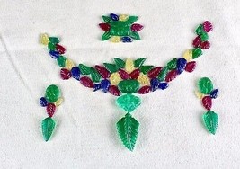 Multi Emerald Ruby Sapphire Carved Leaves Loose Gemstone Necklace Designing Set - £15,187.76 GBP