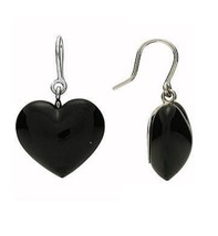 Baccarat Crystal Black Baby Heart Earrings Coeur Onyx Sterling Silver Drop NEW - £137.71 GBP