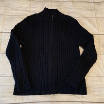 LL BEAN Womens Size Medium Cable Knit Full Zip Sweater Navy Blue 100% Cotton - £23.49 GBP