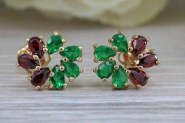 2Ct Pear Cut CZ Green Emerald Flower Stud Earrings 14K Yellow Gold Finish - £126.28 GBP