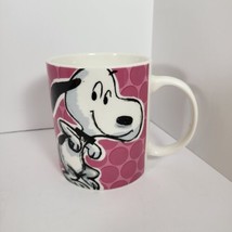 Peanuts Snoopy Coffee Mug Cup Sneaking Dog Polka Dot Raspberry Red Pink - $12.97