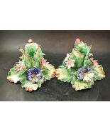 Capodimonte Italy Hand Painted Floral Porcelain Candlestick Holders - $544.82 MXN
