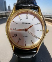 Panashiba Men&#39;s Gold Tone/Black Leather Band Wristwatch New Battery - $356.83 MXN