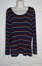 Tommy Hilfiger Scoop Neck Long Sleeve Red White Blue Striped Ruffle Cuff Large - £7.62 GBP