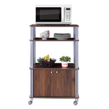 3-Tier Trolley Microwave Oven Stand W/ Rolling Cart Kitchen House Use Walnut - £80.22 GBP