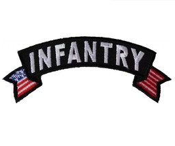 INFANTRY with American Flag 4&quot; x 1.5 iron on Top Rocker patch (6437) (S) Veteran - £4.56 GBP