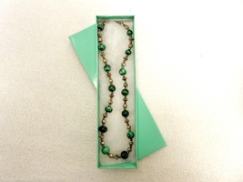 24&quot; Necklace, Dark Green Malachite w/Silver Tone Beads, Fashion Jewelry ... - £11.49 GBP