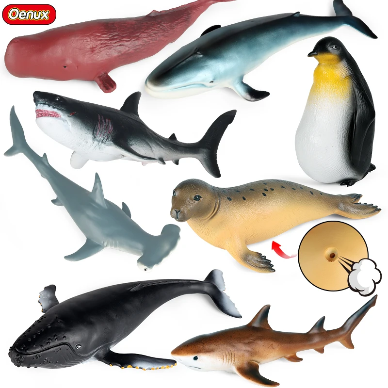 Oenux Ocean Animal Simulation Soft Inflated Bottom Blowhole Megalodon Penguins - £11.39 GBP+