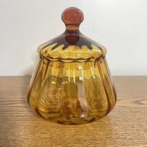 Vintage MCM Empoli Italian Amber Optic Swirl Art Glass Apothecary Jar 6”... - $34.29