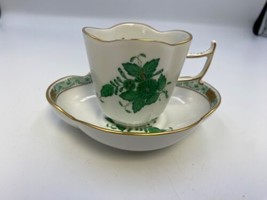 Herend Chinese Bouquet Green Demitasse Cup &amp; Saucer Set #4198 (unique sh... - £55.03 GBP