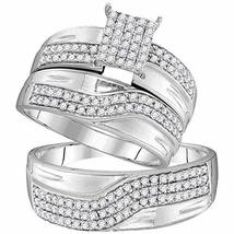 10kt White Gold His &amp; Hers Round Diamond Cluster Matching Bridal Wedding Ring Ba - £573.62 GBP