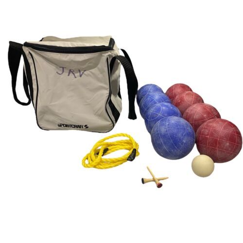 Primary image for SPORTCRAFT Bocce Ball Pallino Red & Blue Set w/ Travel Bag Markers Rope VINTAGE