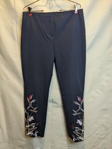 Alfani Navy Blue Dress Pants Embroidered Floral Detail Sz 8 Women&#39;s Cotton Mix - £14.89 GBP