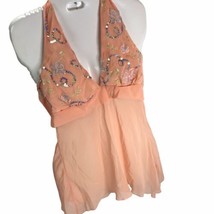Vtg Halter Top Embroidered Sequin Embellished Y2k Sheer Coquette Fairy L... - $24.70